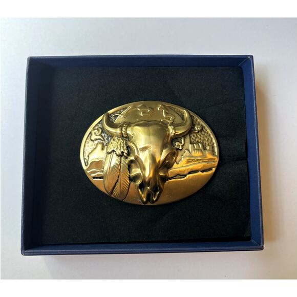 Jean’s Friend Cattle Bull Horn Skull Belt Buckle - Picture 1 of 10